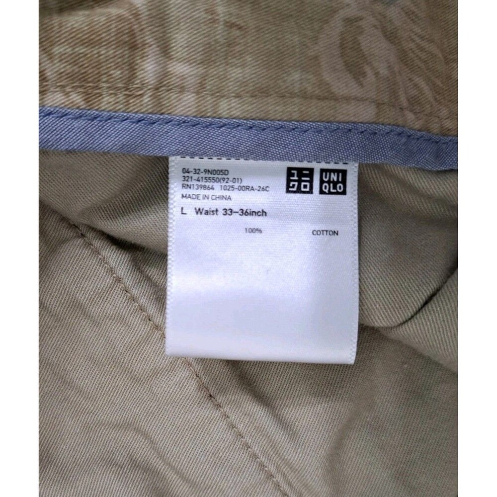 Uniqlo Men's Large Tropical Hawaiian Khaki Shorts Chino Flat Front Hibiscus Tan - Picture 3 of 9